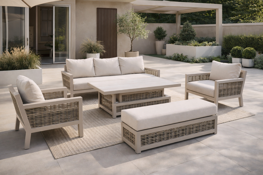 Loom Ecru Large Lounge Set with Height Adjustable Table