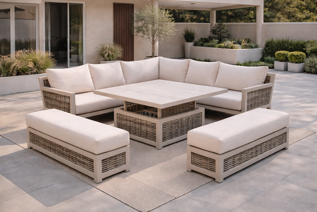 Loom Ecru Corner Sofa Set with Height Adjustable Table