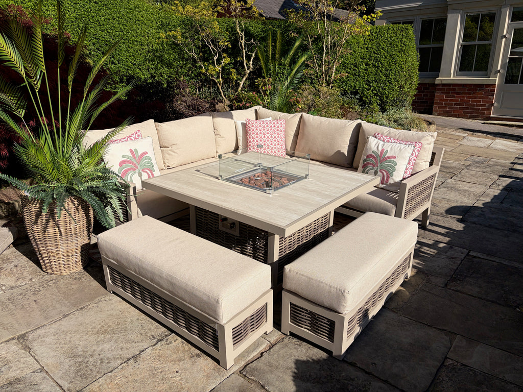Loom Ecru Corner Sofa Set with Firepit Table