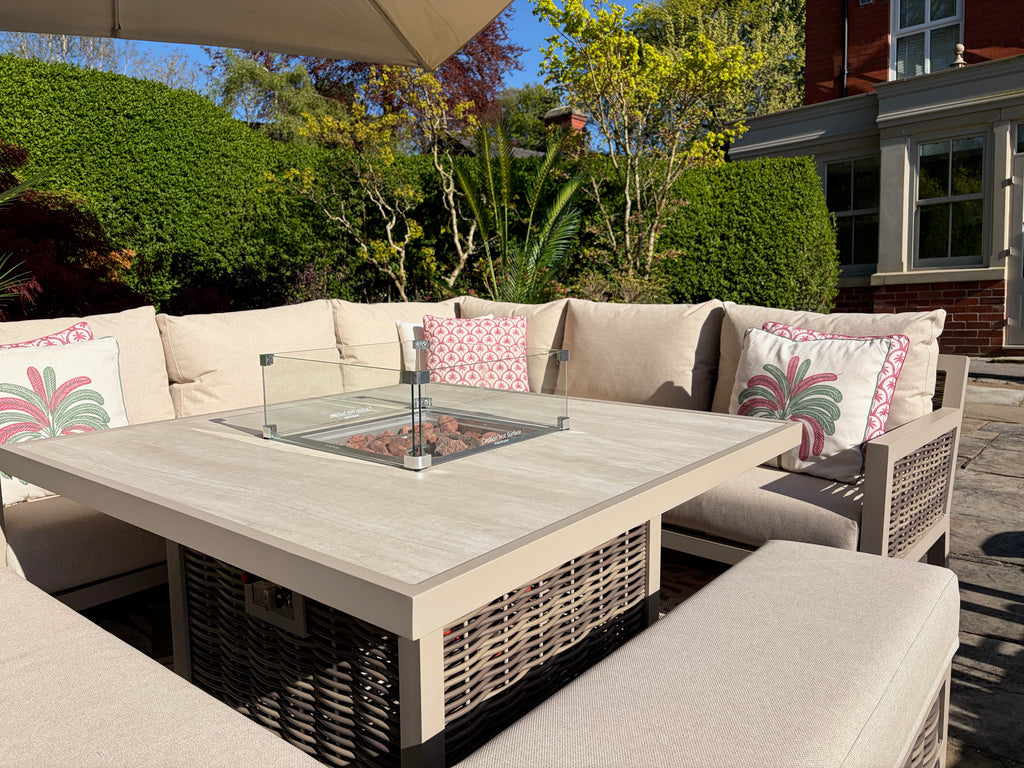 Loom Ecru Corner Sofa Set with Firepit Table