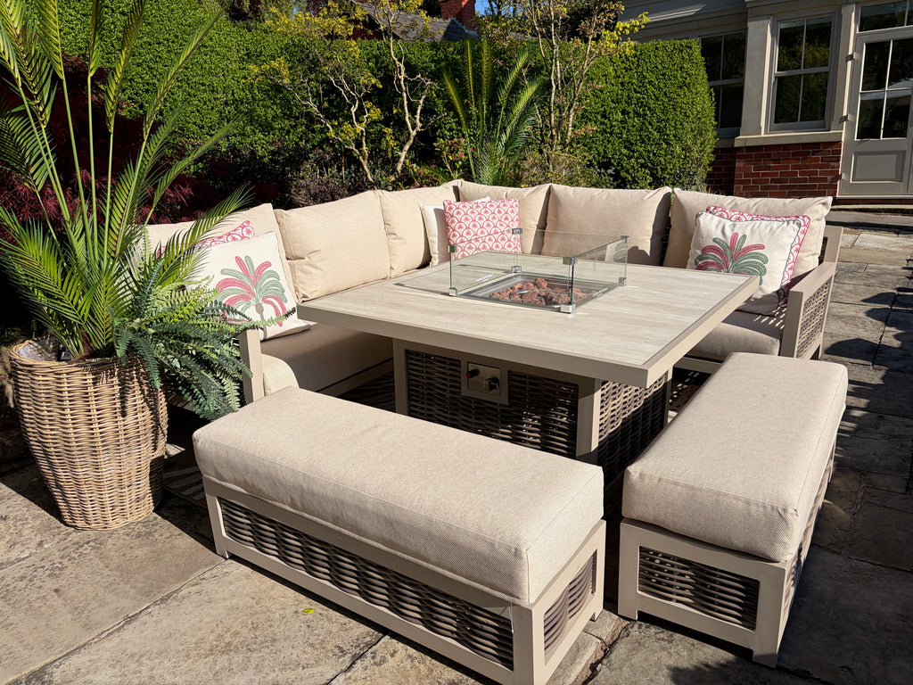 Loom Ecru Corner Sofa Set with Firepit Table