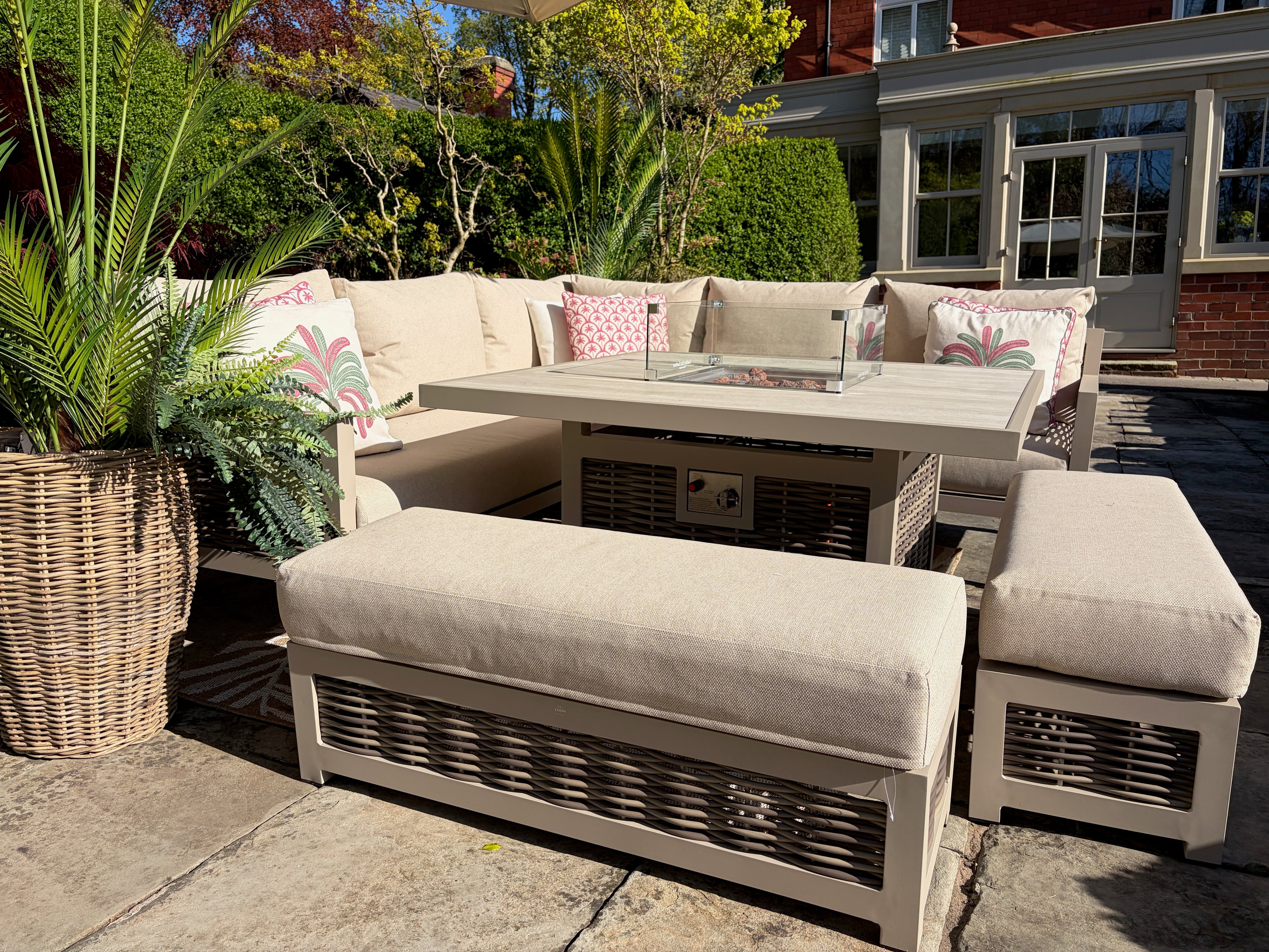 Loom Ecru Corner Sofa Set with Firepit Table