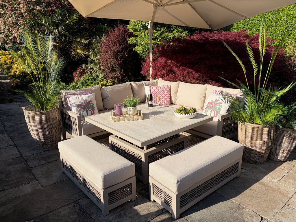 Loom Ecru Corner Sofa Set with Height Adjustable Table