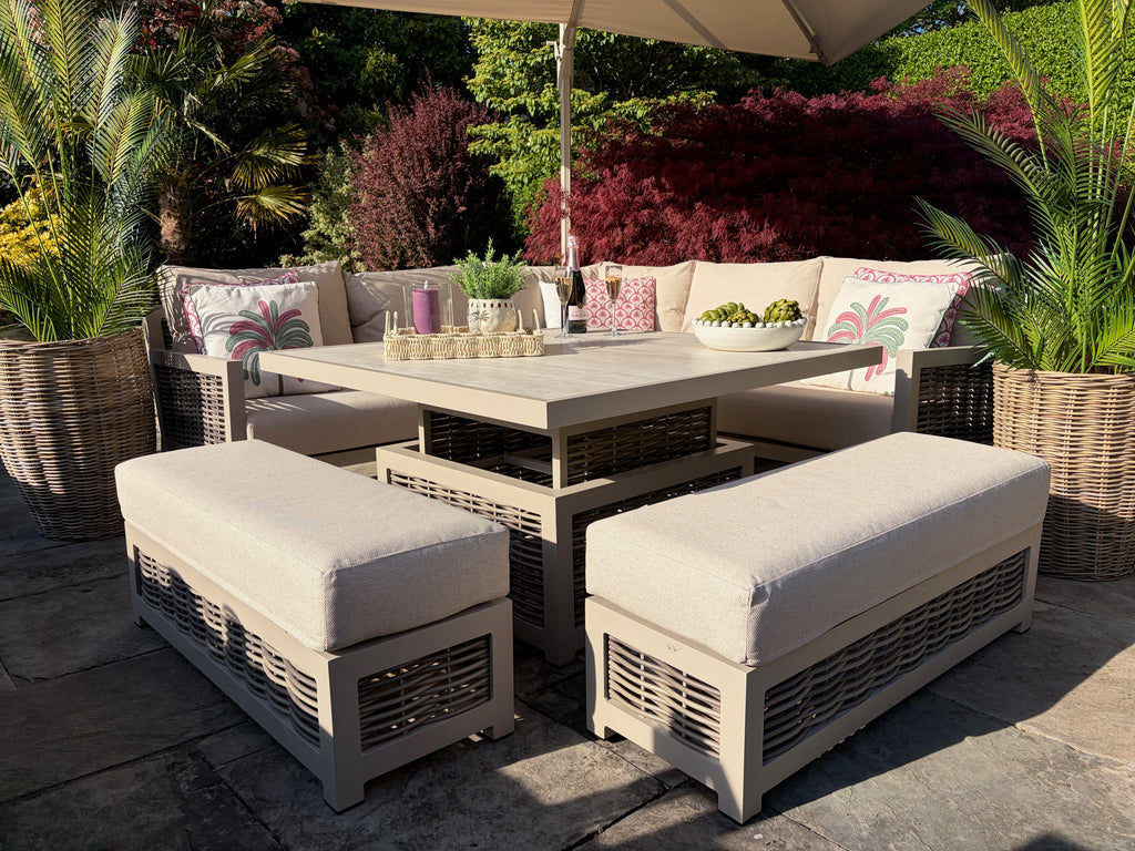 Loom Ecru Corner Sofa Set with Height Adjustable Table