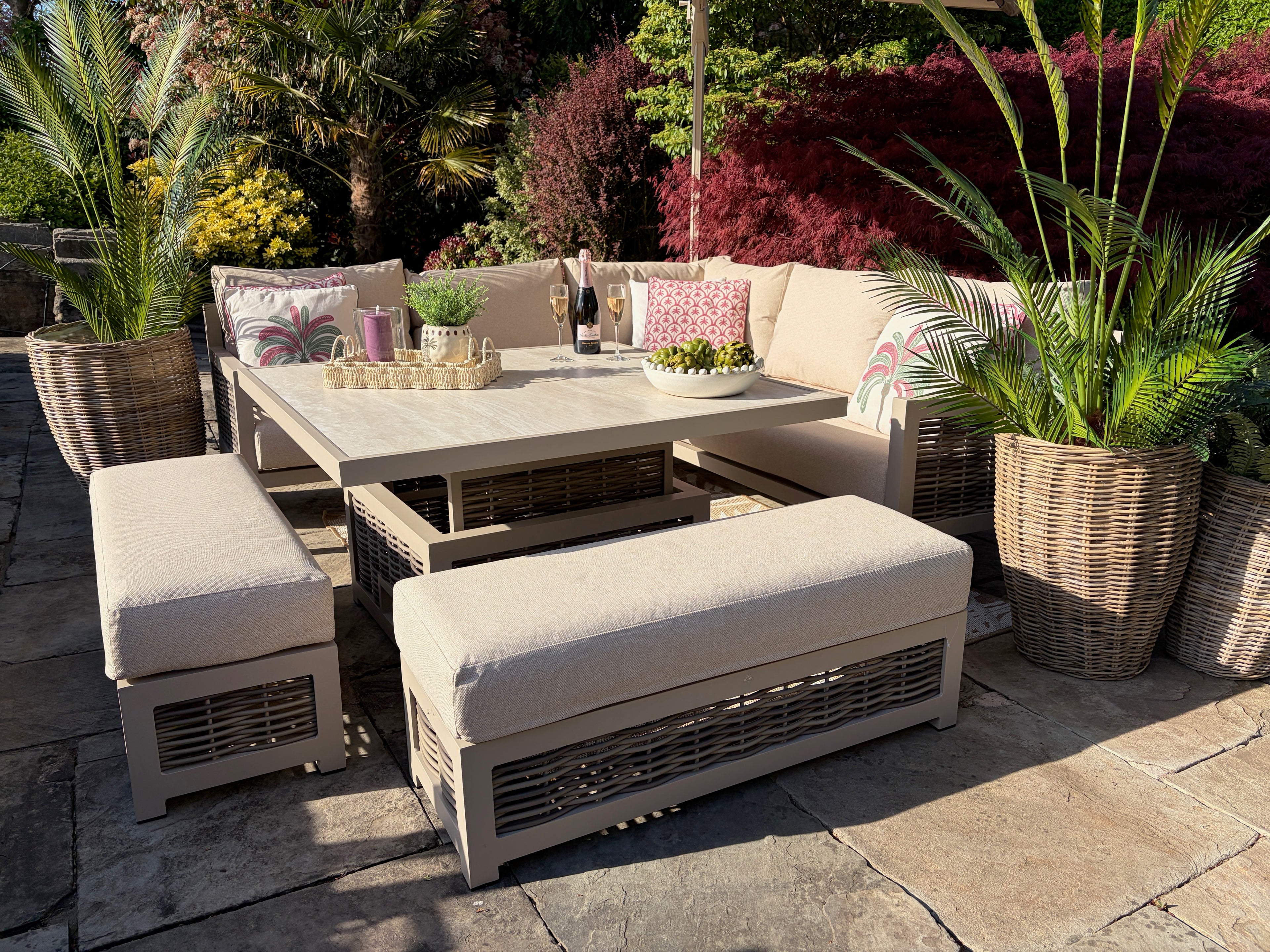 Loom Ecru Corner Sofa Set with Height Adjustable Table