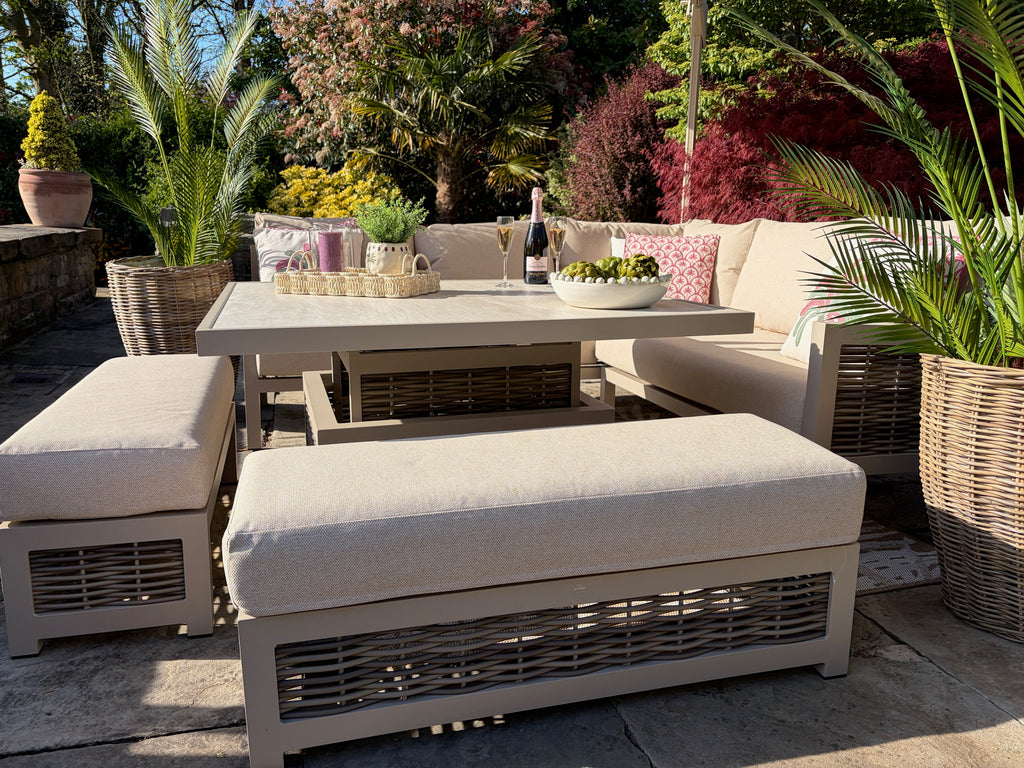 Loom Ecru Corner Sofa Set with Height Adjustable Table