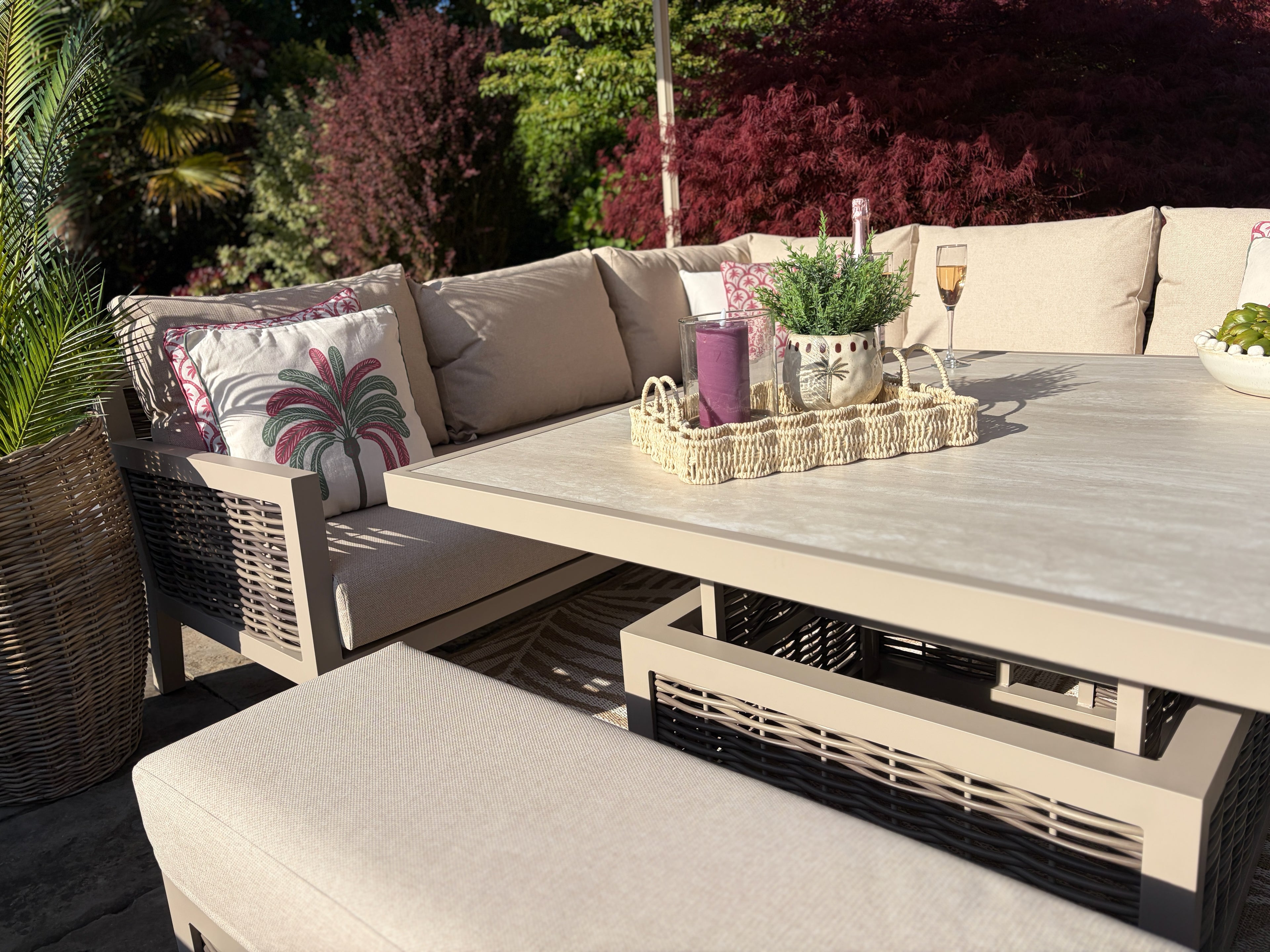Loom Ecru Corner Sofa Set with Height Adjustable Table