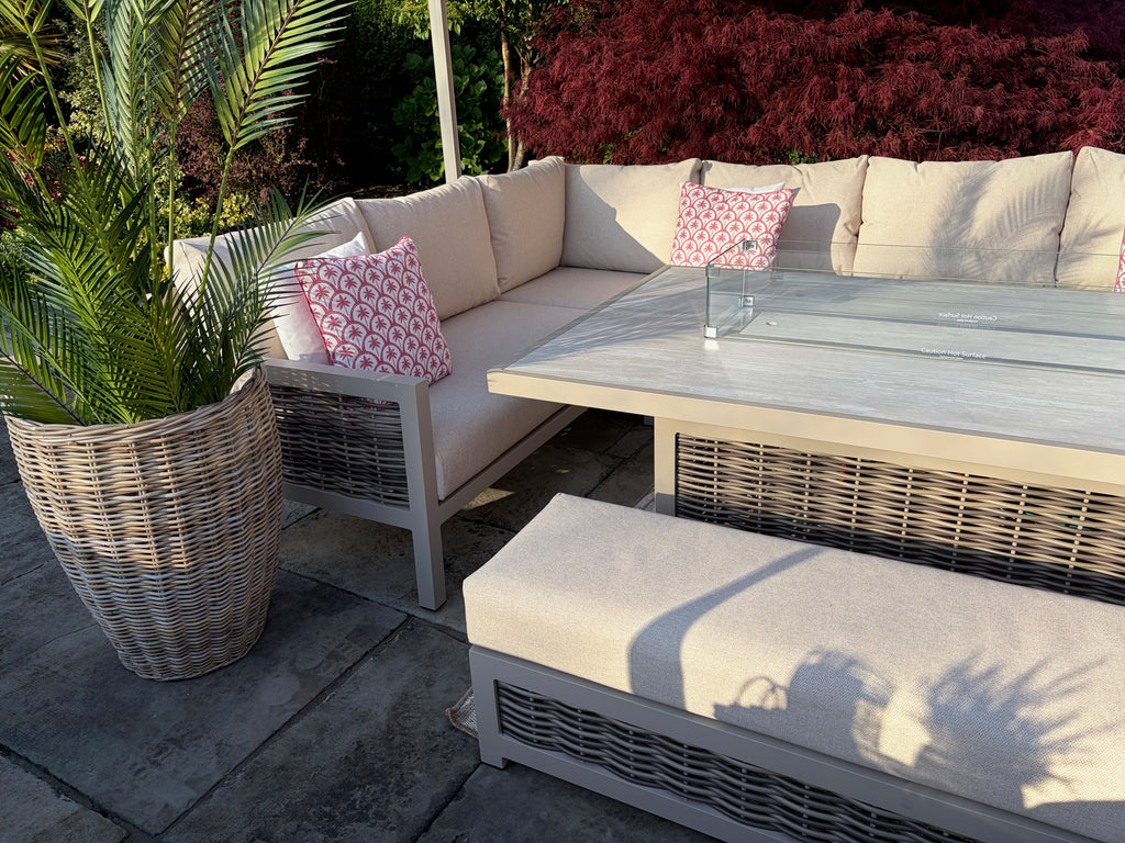 Loom Ecru Large Rectangular Corner Sofa Set with Firepit Table and Armchair