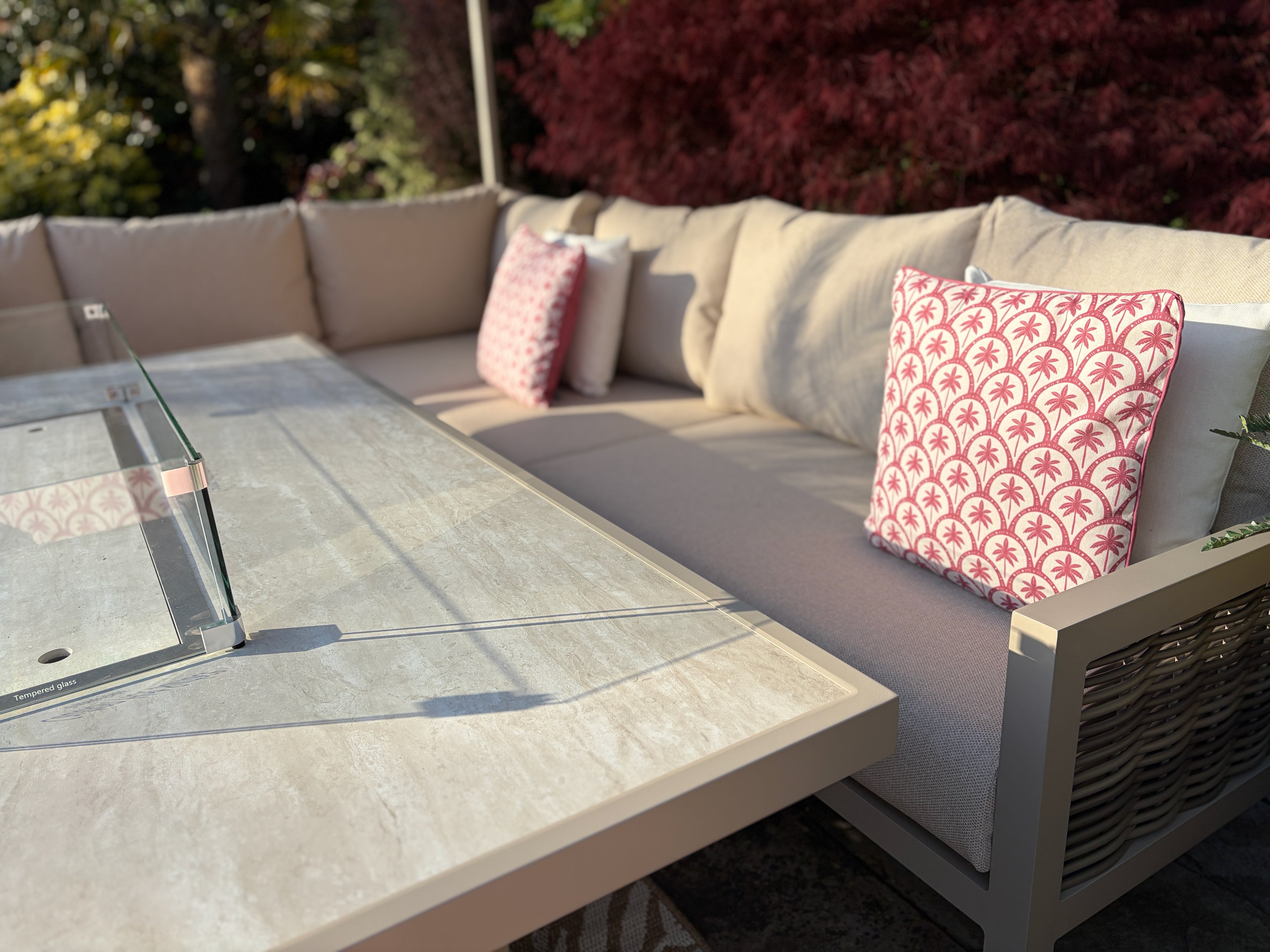 Loom Ecru Large Rectangular Corner Sofa Set with Firepit Table and Armchair